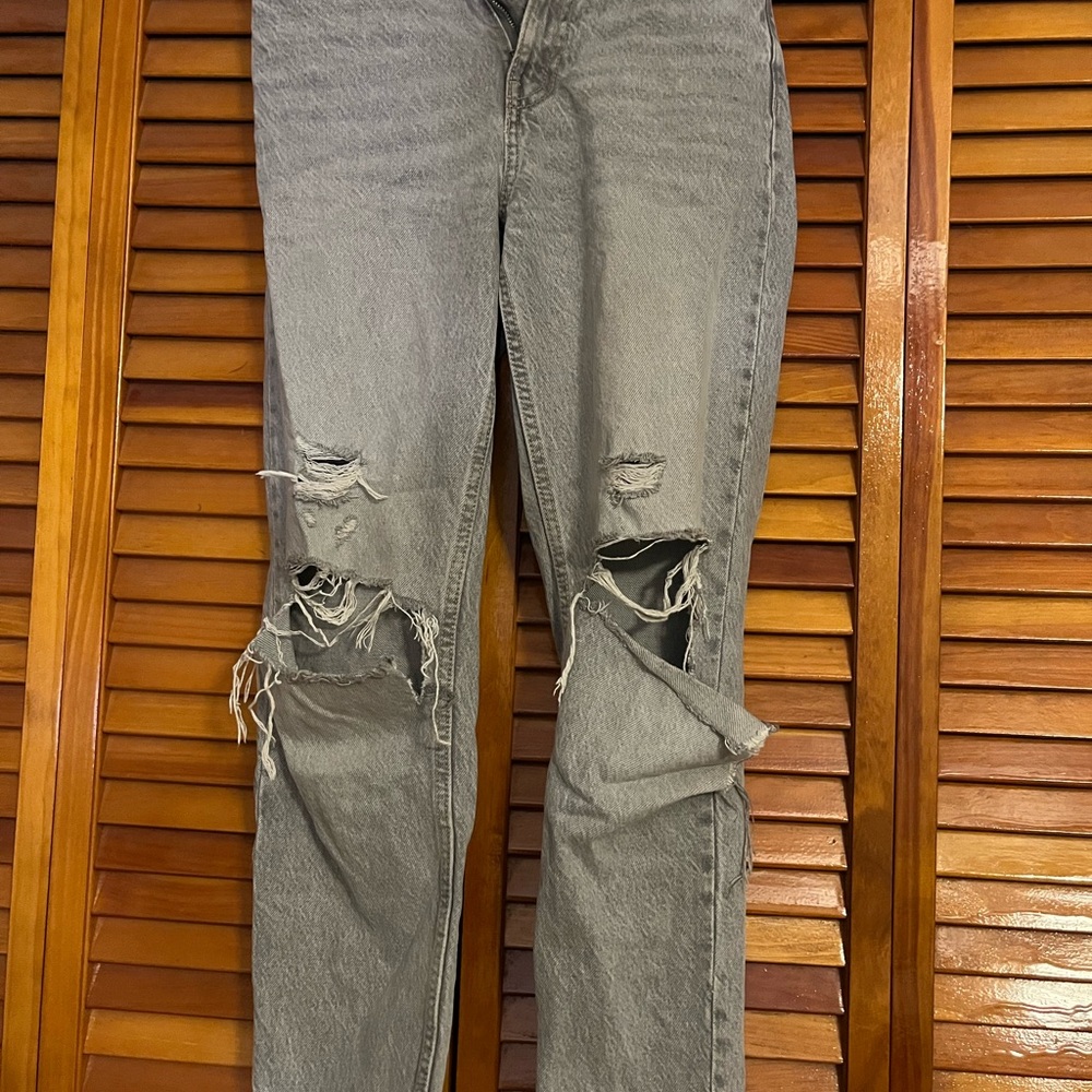 Zara Distressed Light Wash/ Gray Denim Jeans